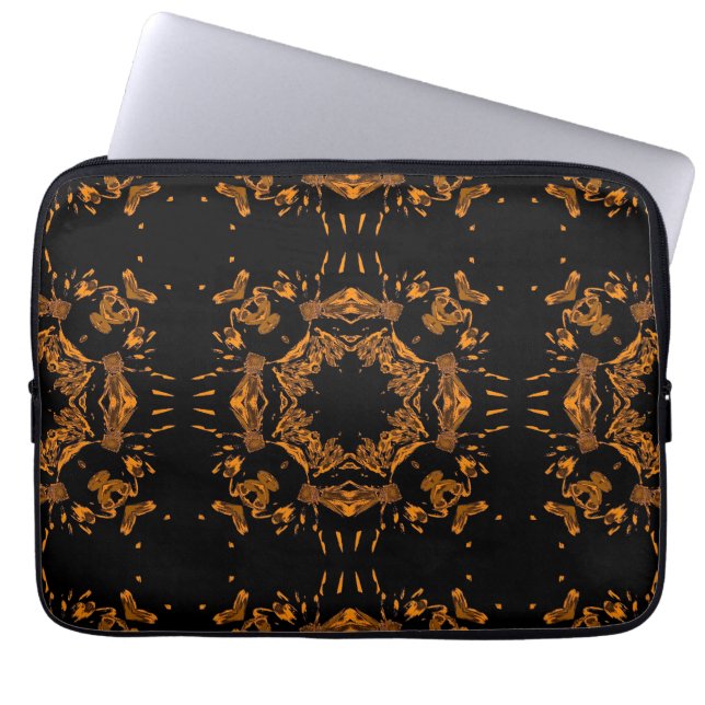 Black, Yellow copper Floral Damasks Retro Pattern Laptop Sleeve (Front)