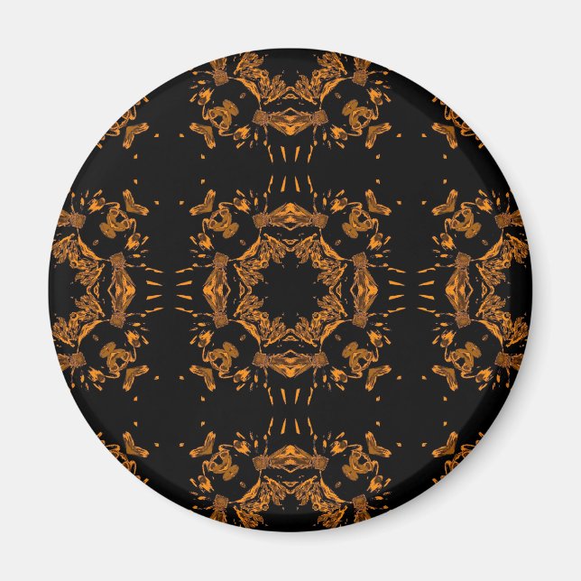 Black, Yellow copper Floral Damasks Retro Pattern Magnet (Front)