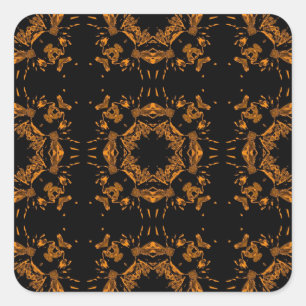 Black, Yellow copper Floral Damasks Retro Pattern Square Sticker