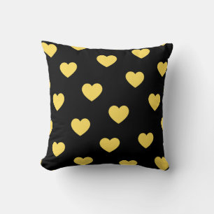 Black Yellow Cozy Modern Romantic Chic Heart Throw Pillow