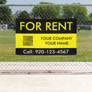 Black Yellow Custom Real Estate For Sale QR Code Banner