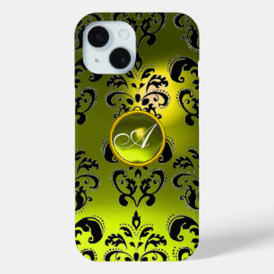 BLACK YELLOW DAMASK GEM MONOGRAM iPhone 15 CASE