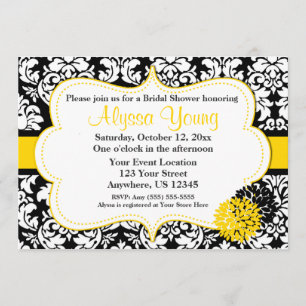 Black Yellow Damask Invitation