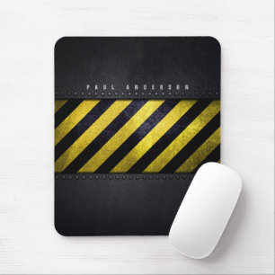 Black Yellow Danger Stripes Construction Engineer Mouse Pad