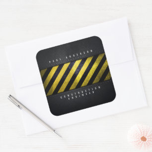 Black Yellow Danger Stripes Construction Engineer Square Sticker
