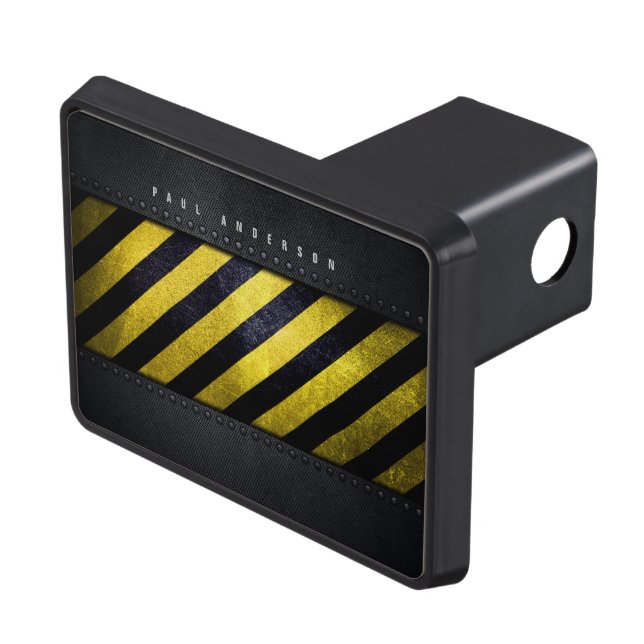 Black Yellow Danger Stripes Construction Engineer Trailer Hitch Cover (Top Right)
