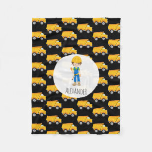 Black Yellow Dump Truck Boy Construction Worker Fleece Blanket