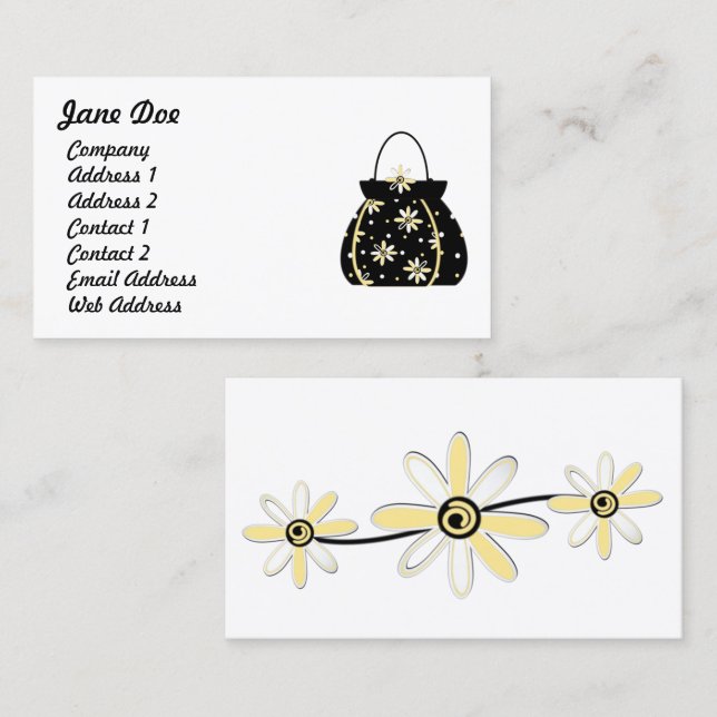 Black & Yellow Feminine Floral Purse Business Card (Front/Back)
