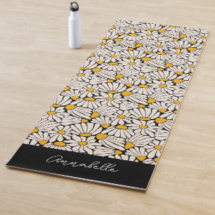 Black Yellow Floral Matisse Block Print Yoga Mat