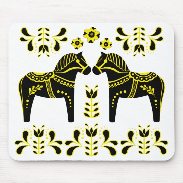 Black/yellow Folk Dala horse/Folk Friesian Mouse Pad (Front)