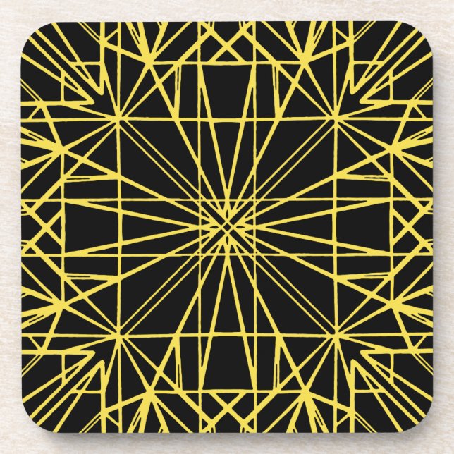 Black & Yellow Geometric Symmetry Coaster (Front)