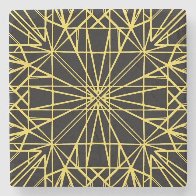 Black & Yellow Geometric Symmetry Stone Coaster (Front)