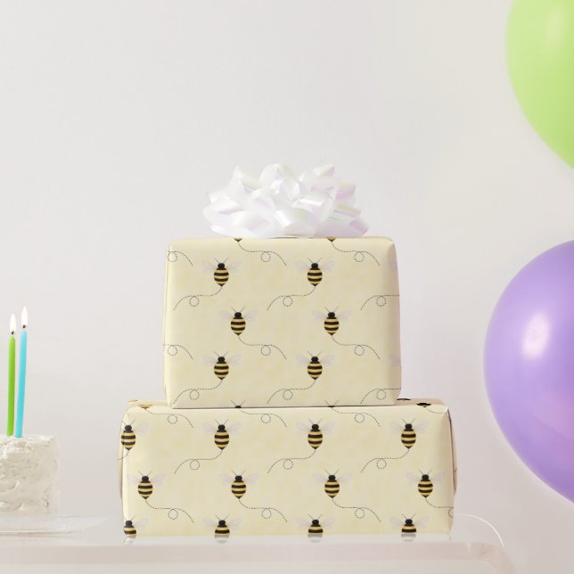 Black Yellow Gold Bees Baby Shower Wrapping Paper (Party Gifts)