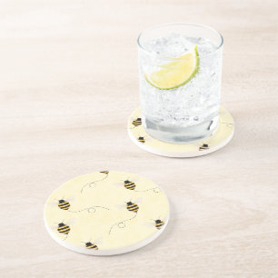 Black Yellow Gold Bees Coaster