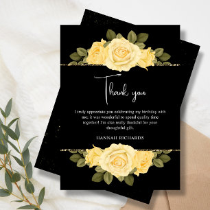 Black Yellow & Gold Floral Birthday  Thank You Card