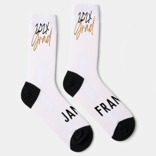 Black Yellow Gold Foil Grad Year Custom Modern Socks
