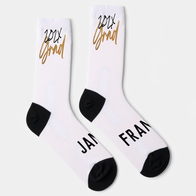 Black Yellow Gold Foil Grad Year Custom Modern Socks (Right)