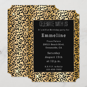 Black Yellow Gold Glitter Leopard Invitation
