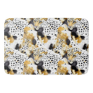 Black Yellow Gold Leopards Animal Print Bath Mat