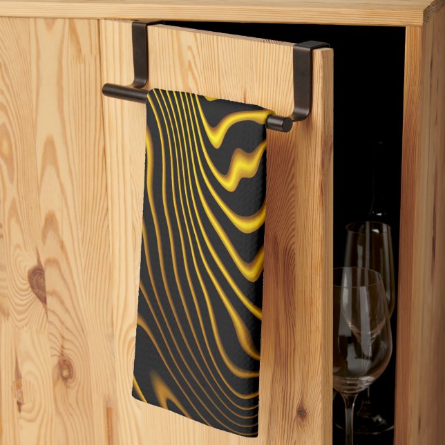 Black Yellow Gold Swirls Texture Kitchen Towel (Thirds Fold)