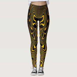 Black Yellow Gold Swirls Texture Leggings