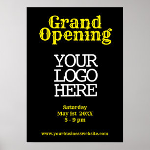 Black Yellow Grand Opening   Add Your Logo Window Poster
