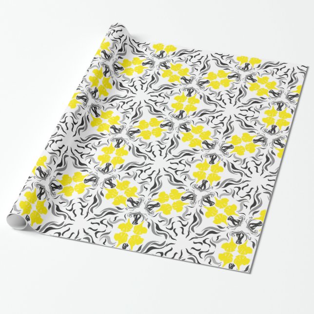 Black Yellow Great Danes Wrapping Paper (Unrolled)