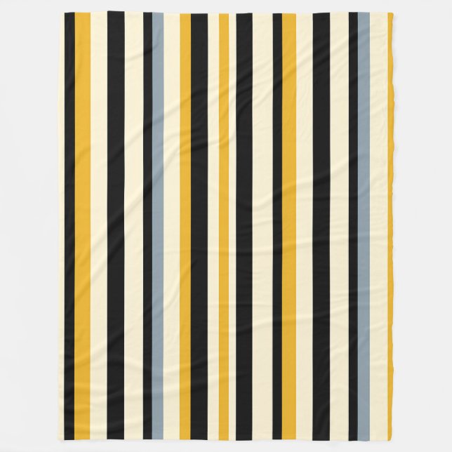Black,Yellow,Grey and White Stripe Fleece Blanket (Front)