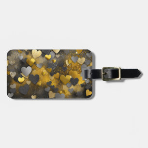 Black yellow grey glitter hearts luggage tag
