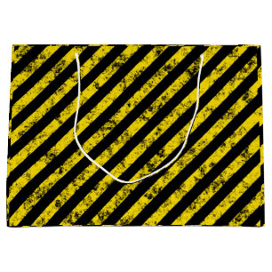 Black Yellow Grunge Caution Tape Stripes Pattern Large Gift Bag