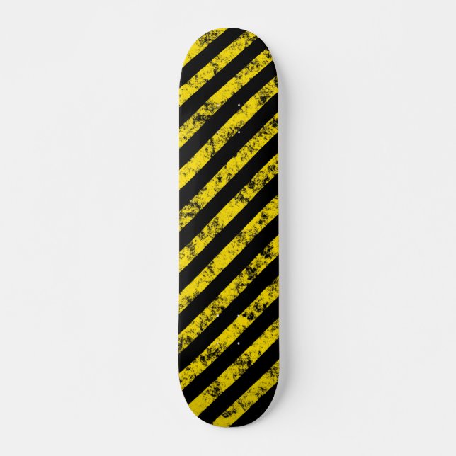Black Yellow Grunge Caution Tape Stripes Pattern Skateboard (Front)
