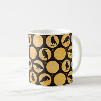 Black & Yellow Halloween Full Moon Ravens Crows Coffee Mug