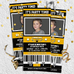 Black/Yellow Hockey Ticket Birthday Party Invitation<br><div class="desc">Super fun,  hockey themed birthday with your little superstar's picture right on the front!</div>
