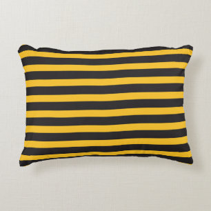 Black Yellow Horizontal Lines Geometric Bee Animal Accent Pillow