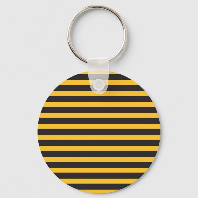 Black Yellow Horizontal Lines Geometric Bee Animal Keychain (Front)