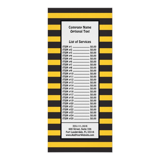 Black Yellow Horizontal Lines Geometric Bee Animal Rack Card (Front)