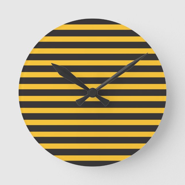 Black Yellow Horizontal Lines Geometric Bee Animal Round Clock (Front)