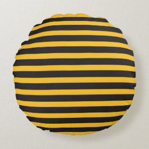 Black Yellow Horizontal Lines Geometric Bee Animal Round Pillow