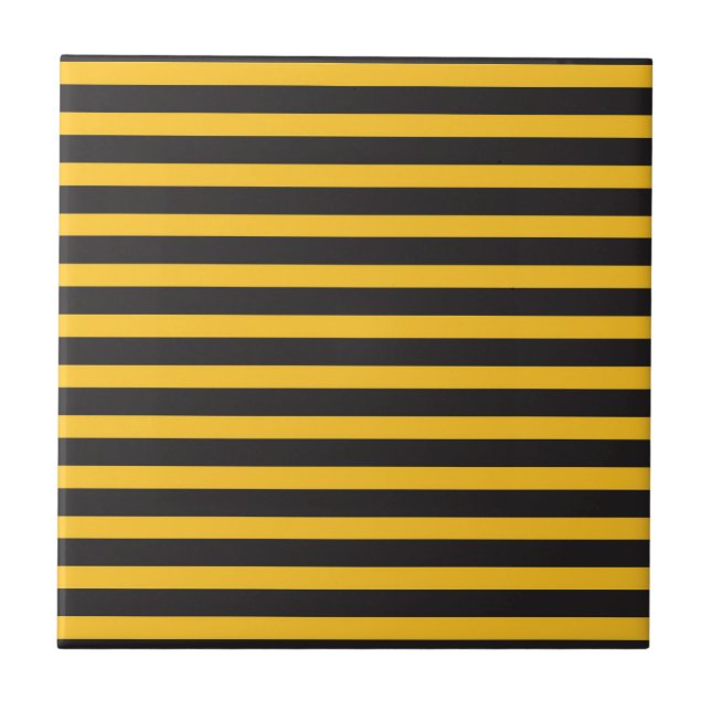 Black Yellow Horizontal Lines Geometric Bee Animal Tile (Front)