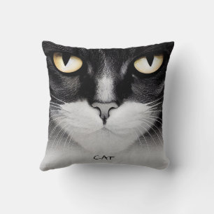 Black & Yellow Illustrated Cat Square Throw Pillow