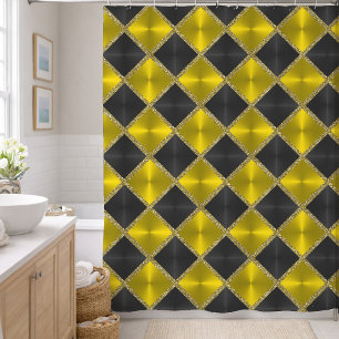 Black  Yellow Metallic Looking Squares with Gold