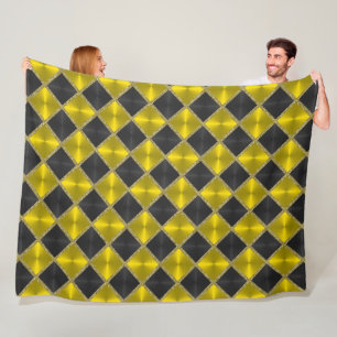 Black  Yellow Metallic Looking Squares with Gold Fleece Blanket