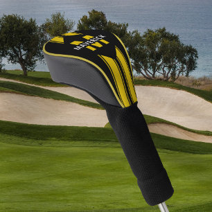 Black Yellow Monogram and Name Golf Head Cover