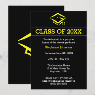 Black Yellow Mortarboard Simple Graduation Party Invitation