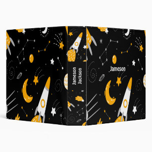 Black yellow Night Sky Outer Space Rocket Binder