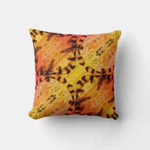 Black, yellow orange fall  dragonfly solid back throw pillow