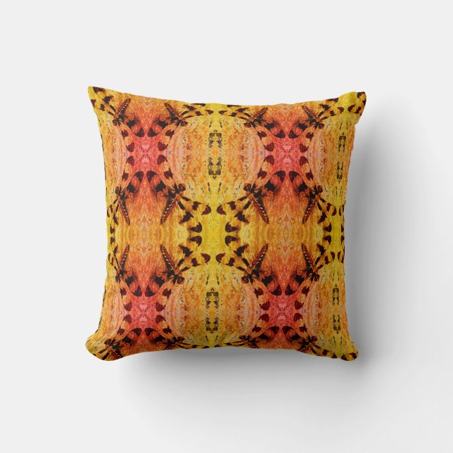 Black, yellow orange fall  dragonfly solid back throw pillow (Front)