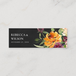 BLACK YELLOW ORANGE FLORA BUNCH WEDDING THANK YOU MINI BUSINESS CARD