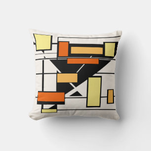 Black Yellow Orange on Off-white Geometric Shapes Throw Pillow