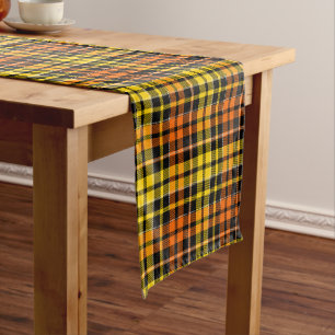 Black Yellow Orange Plaid Tartan Design  Short Table Runner